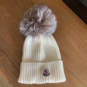 Moncler XS rib-knit beanie with fur Pom Pom